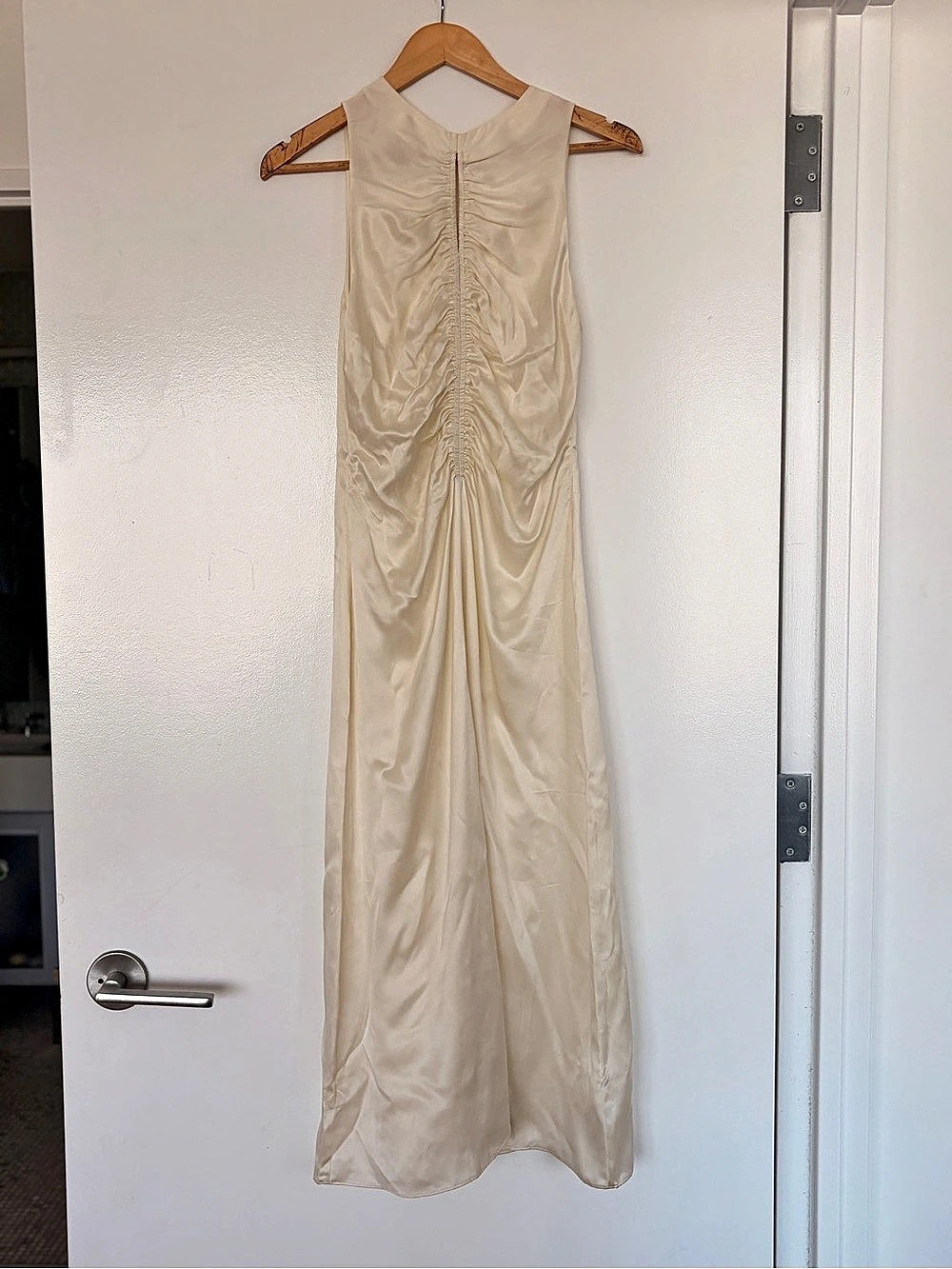 Zara Home Ivory Silk Ruched Maxi Dress — Size Small